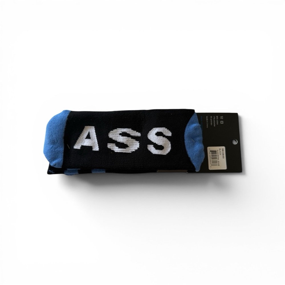 Arthur George Black Crew Socks with Blue Accents and 'BAD' Lettering - Picture 2 of 3